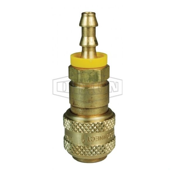 D Automatic Interchange Pneumatic Coupler, 1/2 in, Push-Lock Hose Barb x Quick-Connect, Brass
